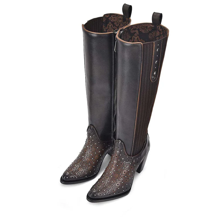 Tall Dark Brown Boot With Crystals