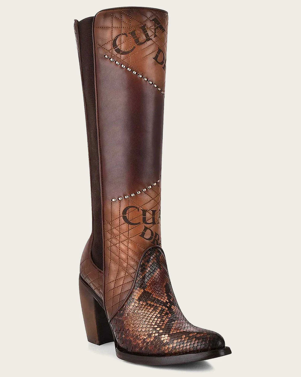 Tall Engraved Brown Exotic Boot