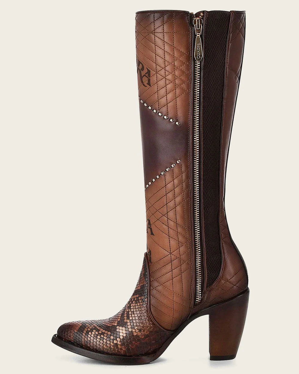 Tall Engraved Brown Exotic Boot