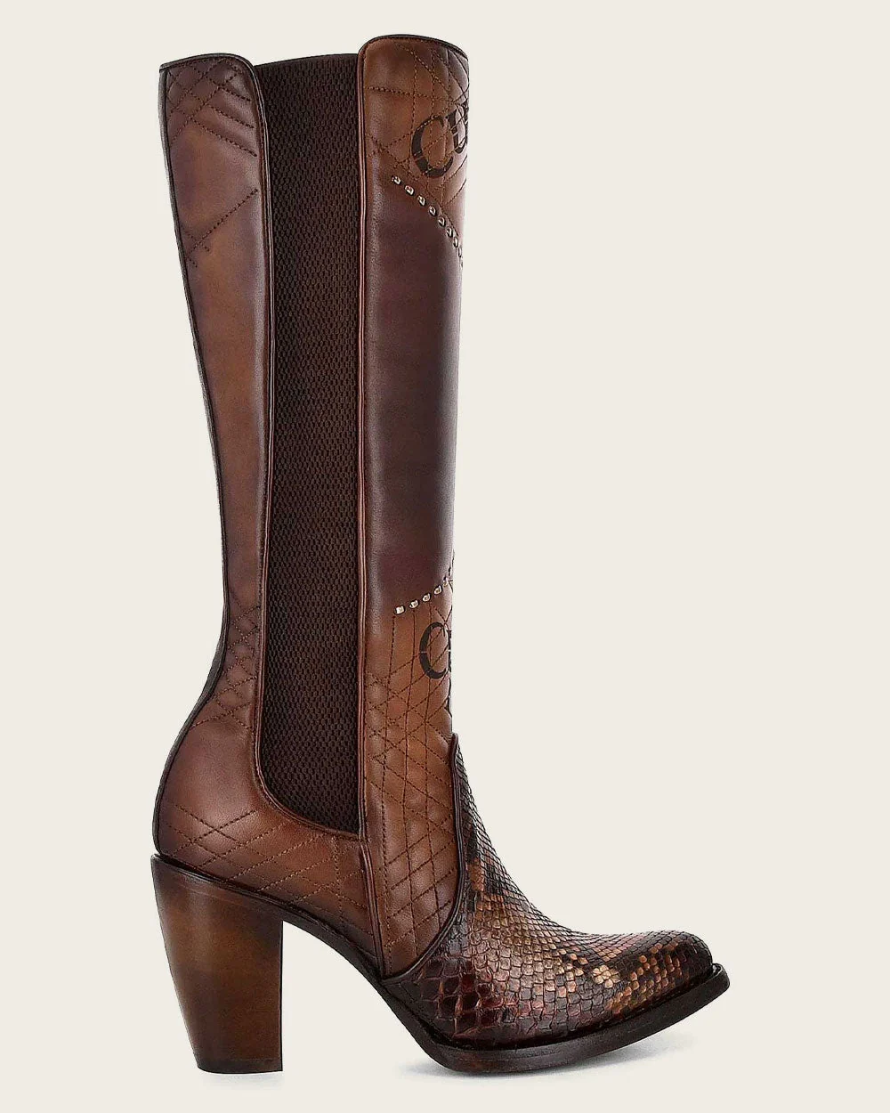 Tall Engraved Brown Exotic Boot