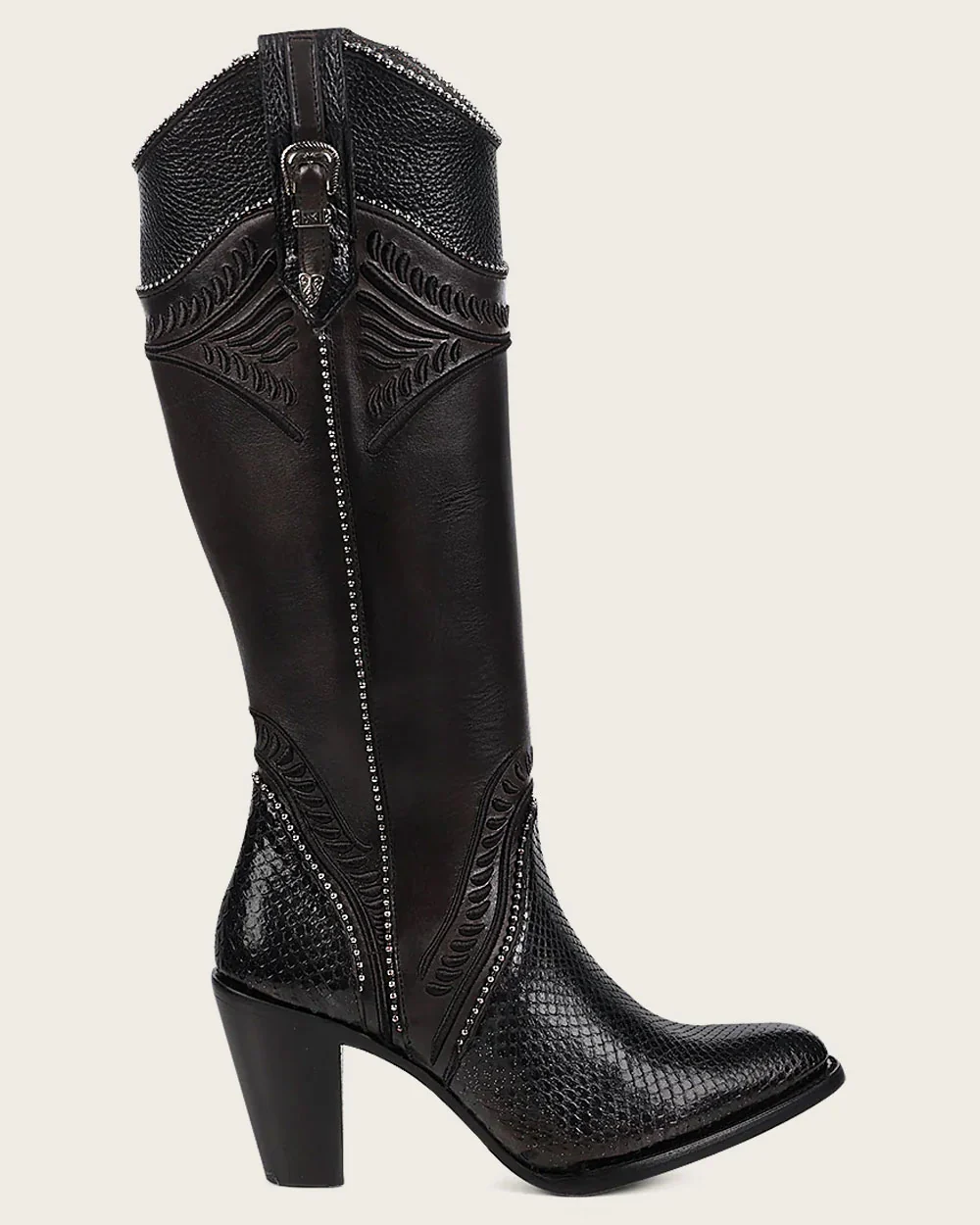 Black Python Knee High Boots For Women