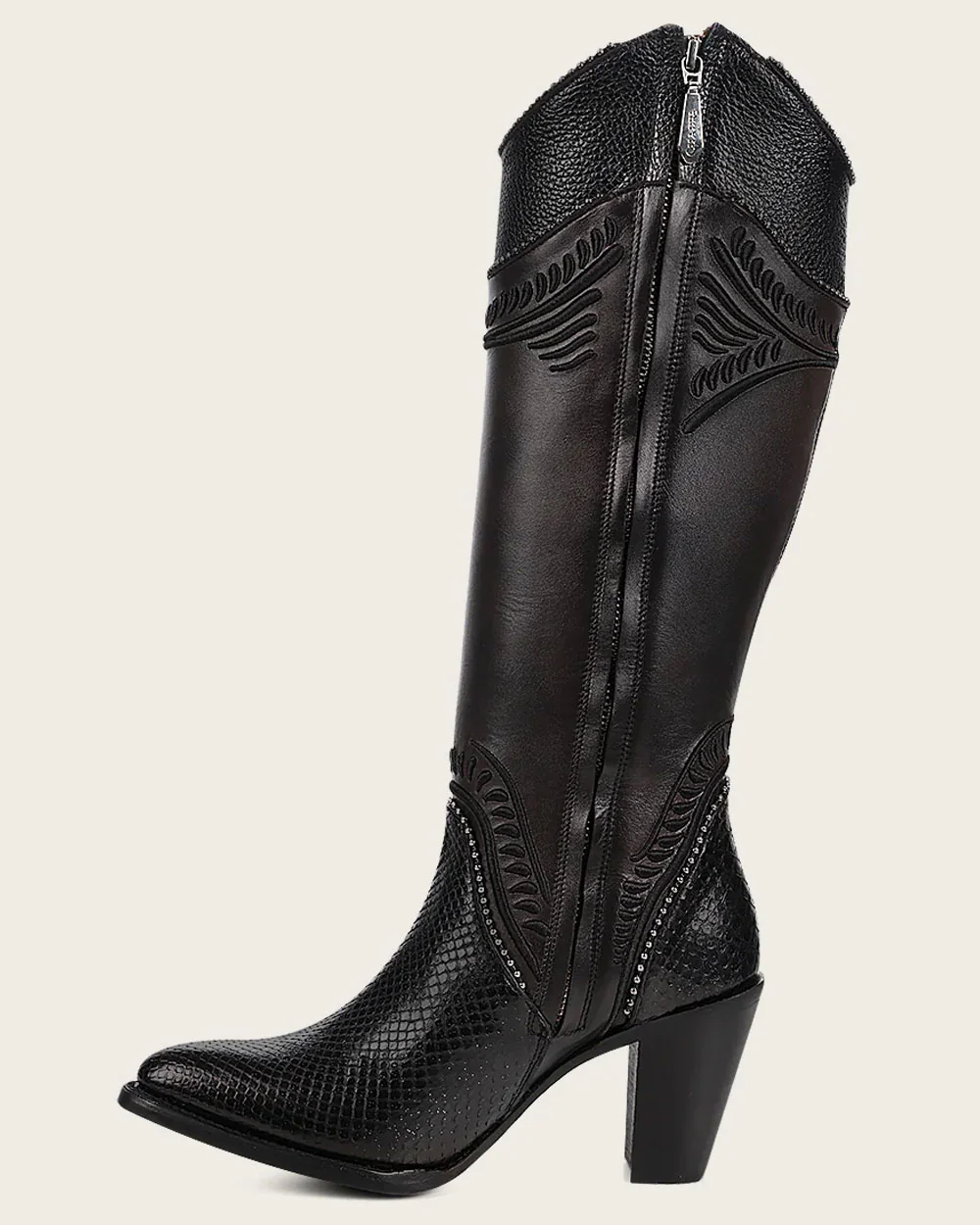 Black Python Knee High Boots For Women