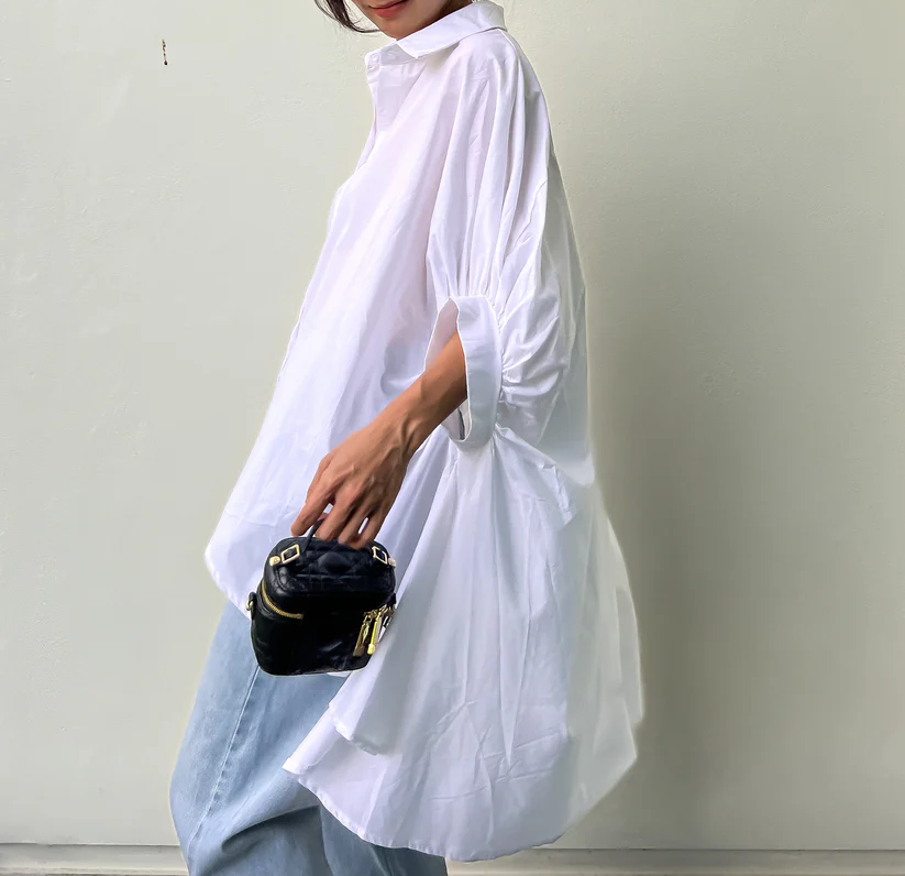 Ivory Balloon Sleeves Asymmetric Shirt
