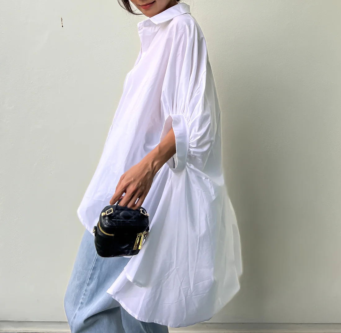 Ivory Balloon Sleeves Asymmetric Shirt