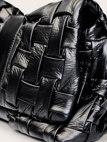Black Cross Weave Fold Over Clutch Bag