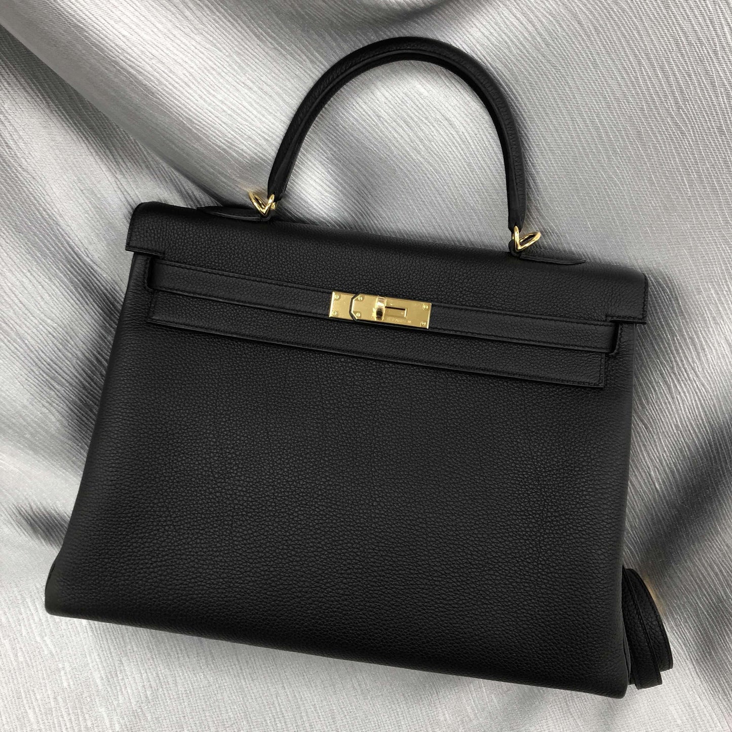 Kelly Black Box Calf Leather Handbag