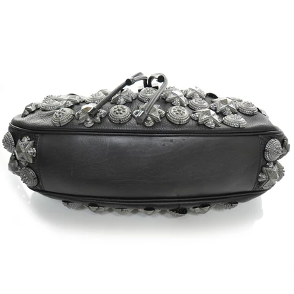 Leather Mason Warrior Studded Hobo Black