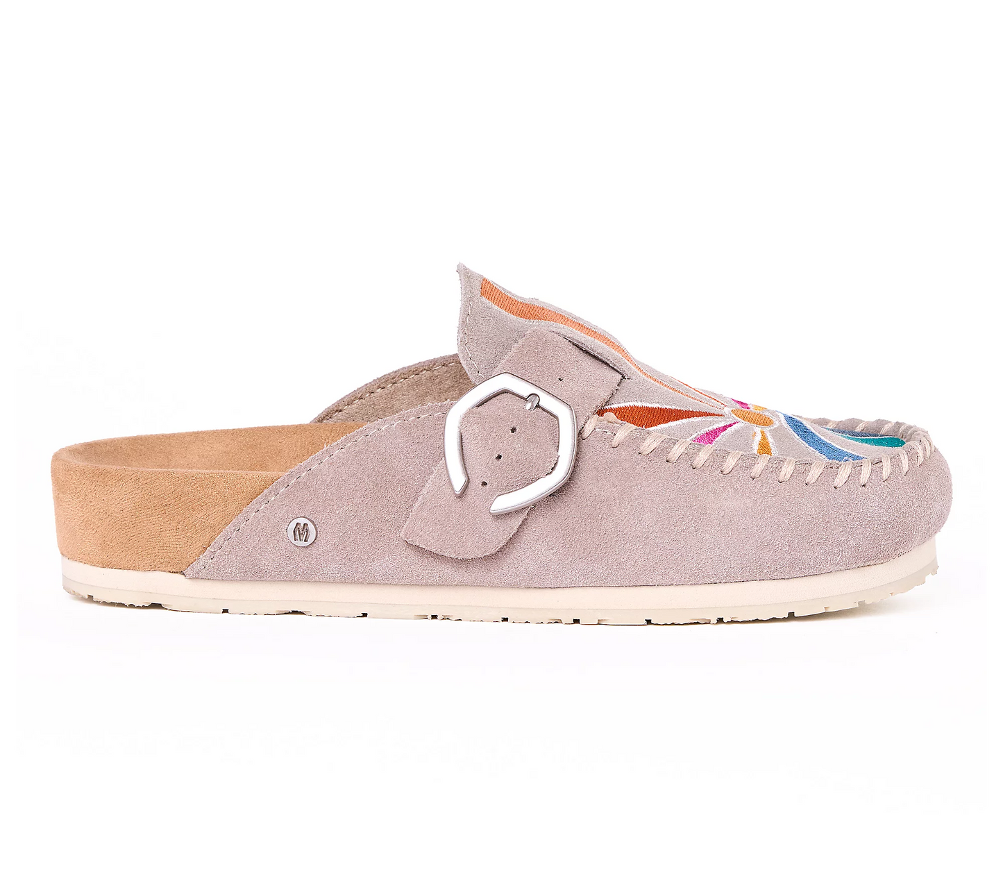 Women's Suede Embroidered Buckle Clog