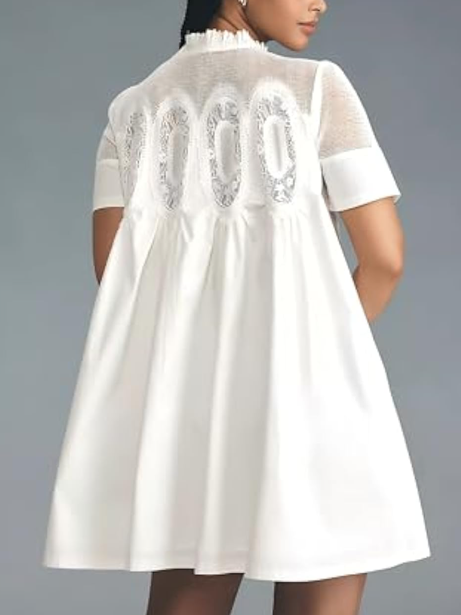 Lace Cut-out Crew Neck Mini Dress