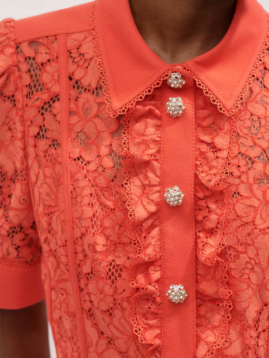 Lace Ruffled Cotton-Blend Dress