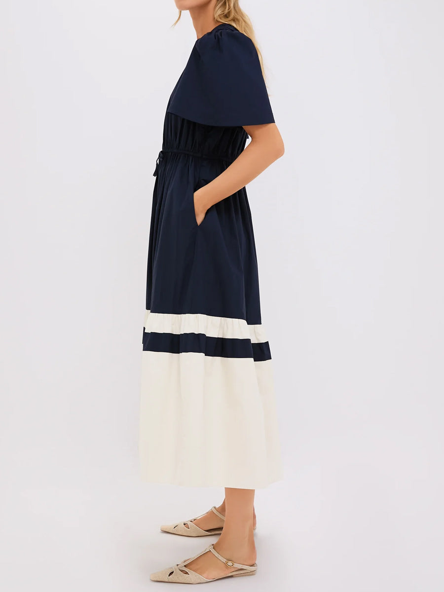 Short Flutter Sleeve Drawstring Waist Dress