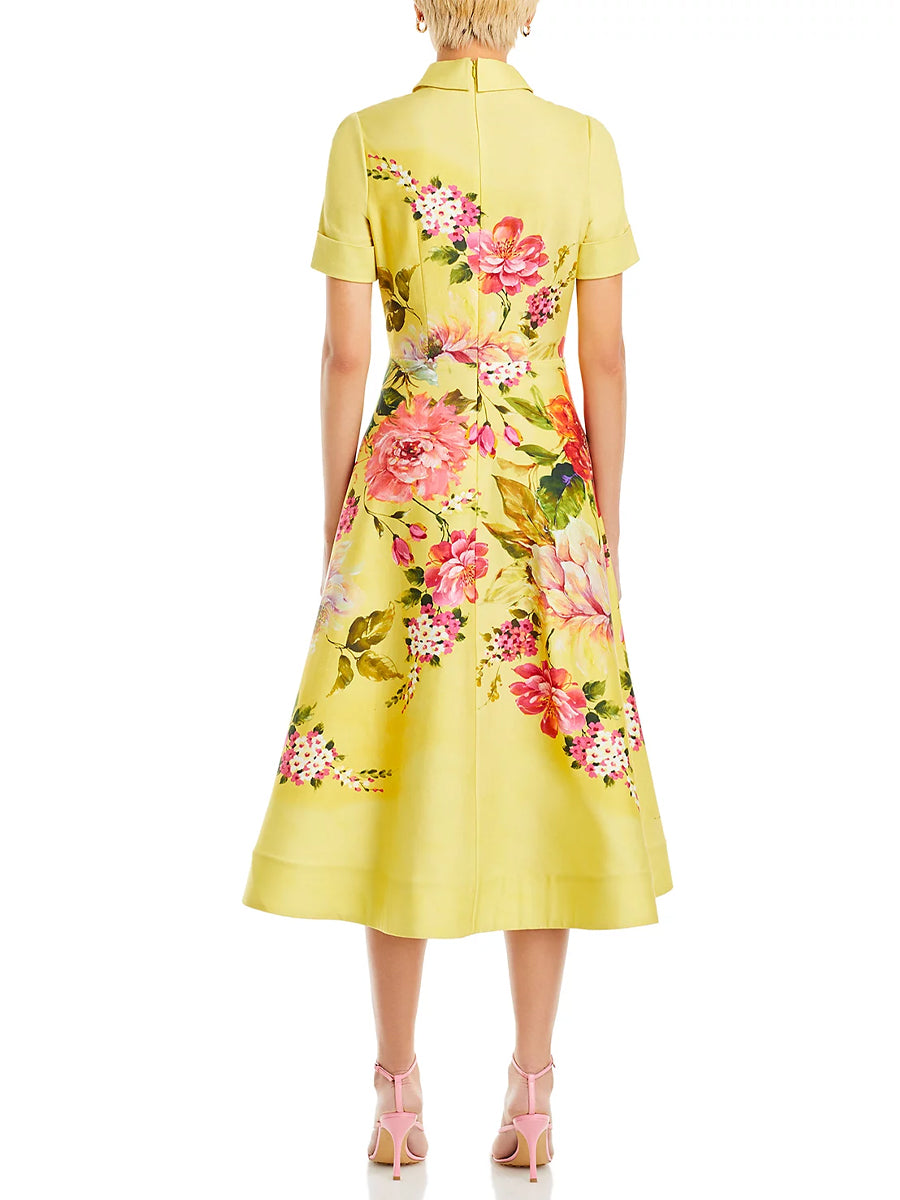 Floral Print Elegant Shirt Midi Dress