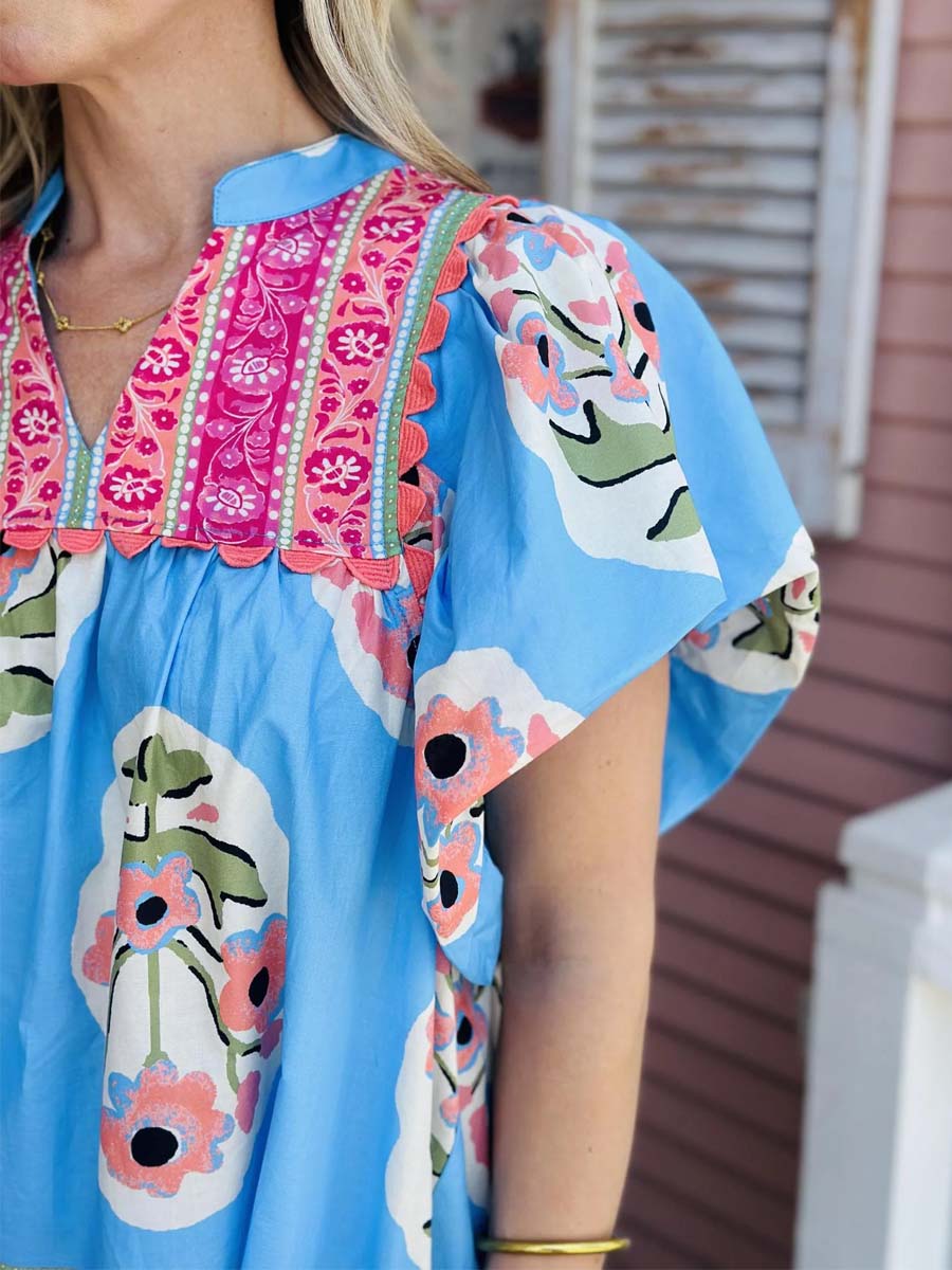 Floral Print Short Sleeve Blouse