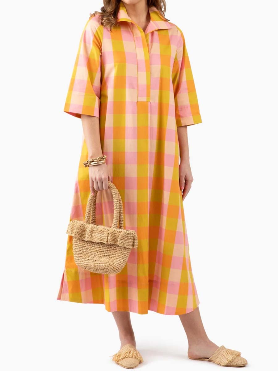 Plaid Print Loose Side Slit Dress
