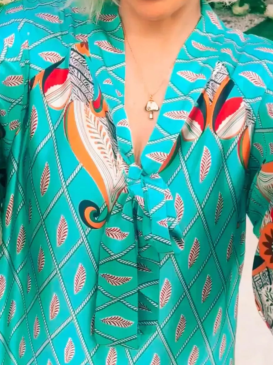 Fashion Printed Bow Loose Maxi Dress