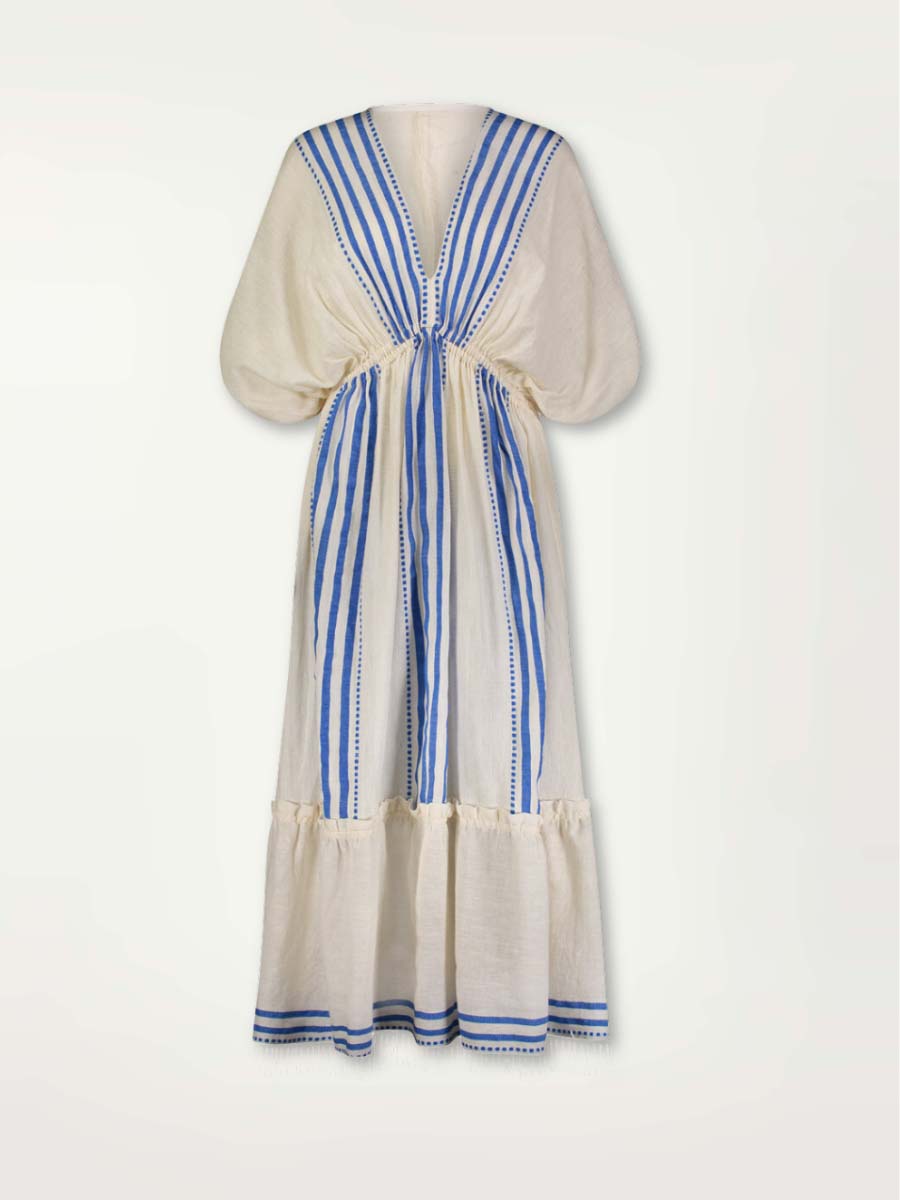 Deep V Neck Striped Slit Hem Beach Dress