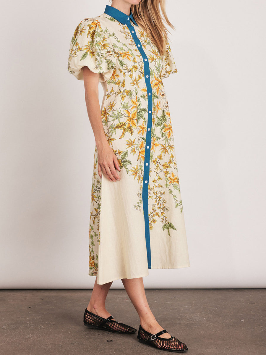 Placement Print Puff Sleeve Dress