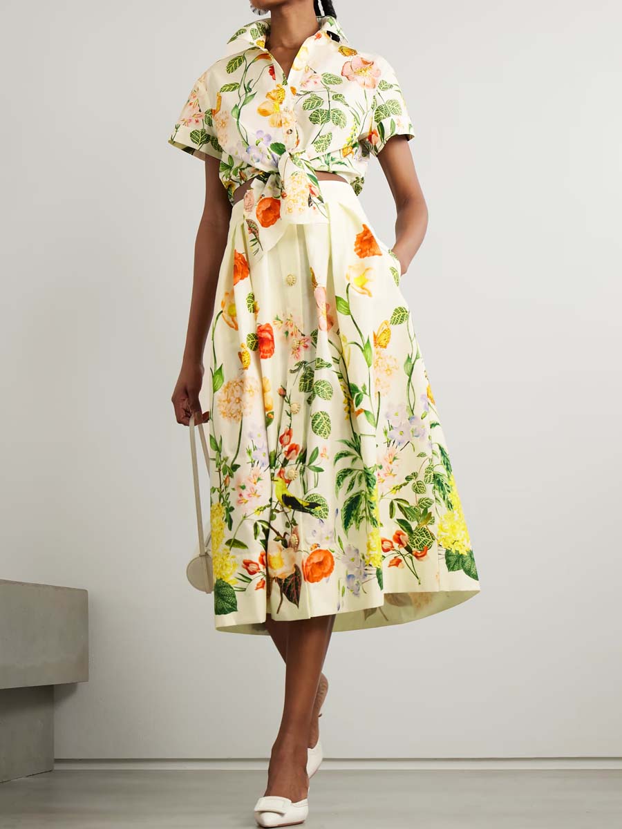 Floral-print Pleated Midi Skirt