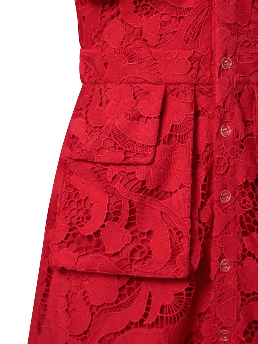 Elegant Lace Pockets Maxi Dress