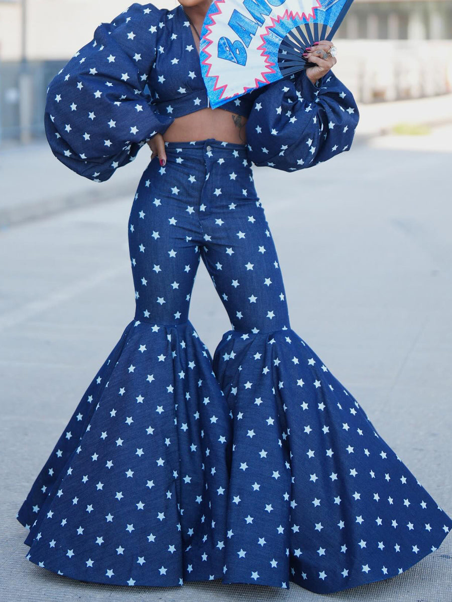 Deep V Neck Top & Flared Pants