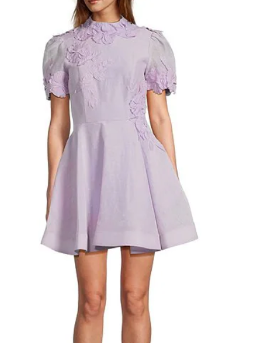 Solid Color Dress Of Three-dimensional Flowers