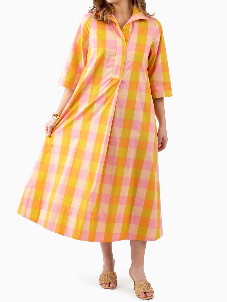 Plaid Print Loose Side Slit Dress