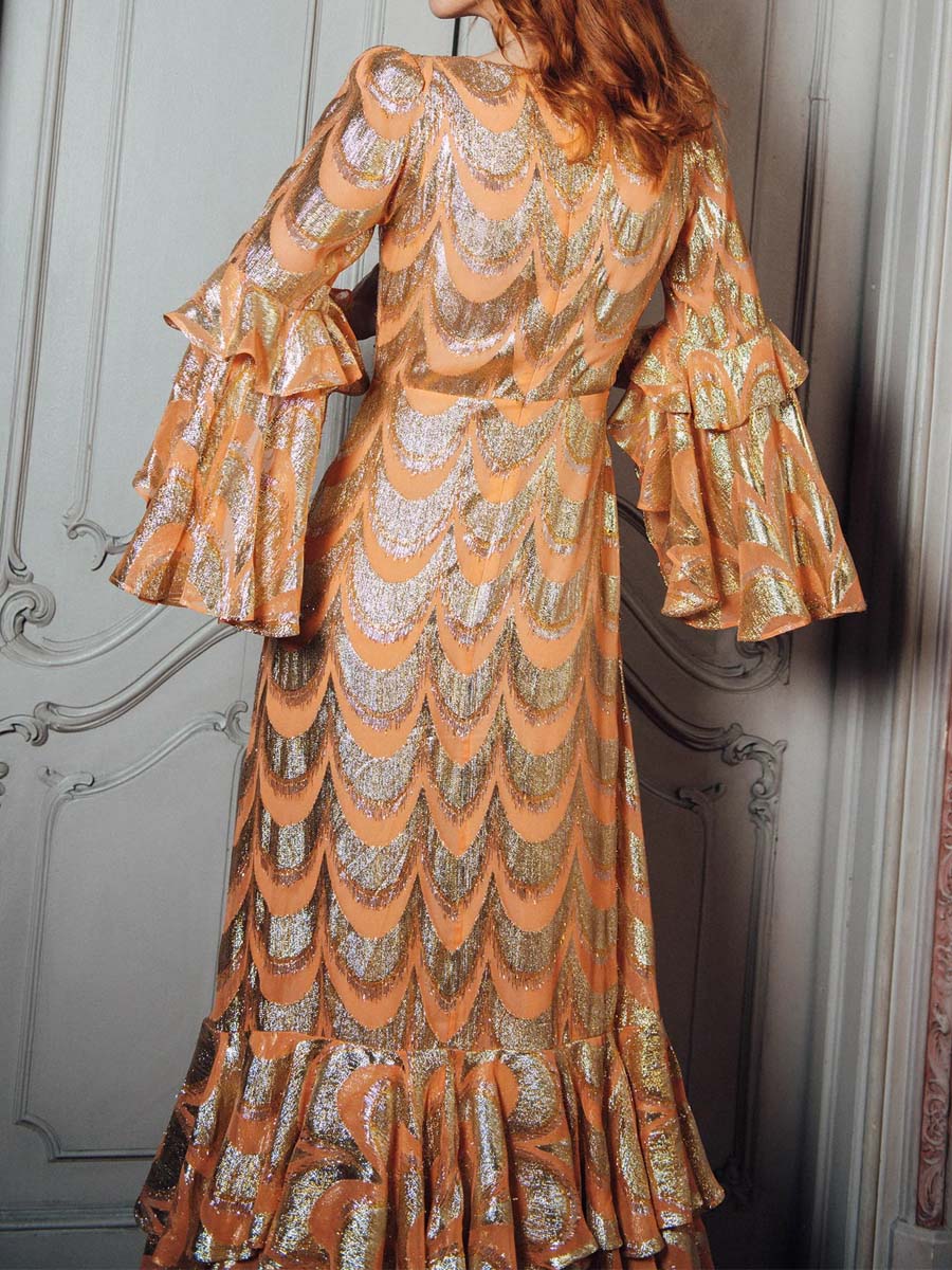 Flouced Hot Stamping Maxi Dress