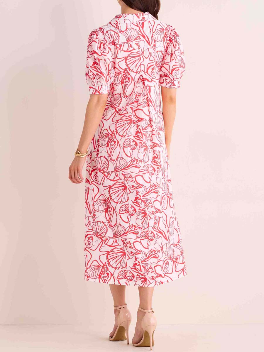 V-neck Print Puff Sleeve Dress