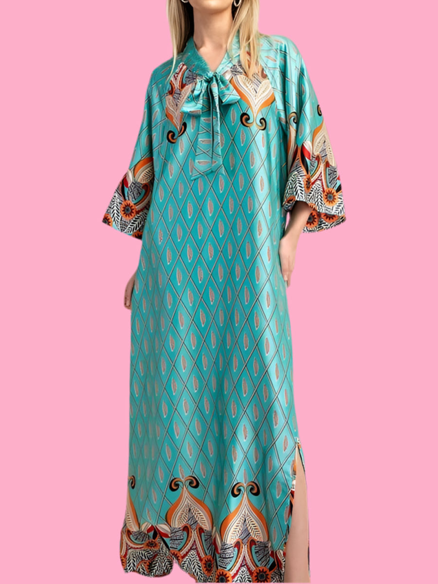 Fashion Printed Bow Loose Maxi Dress