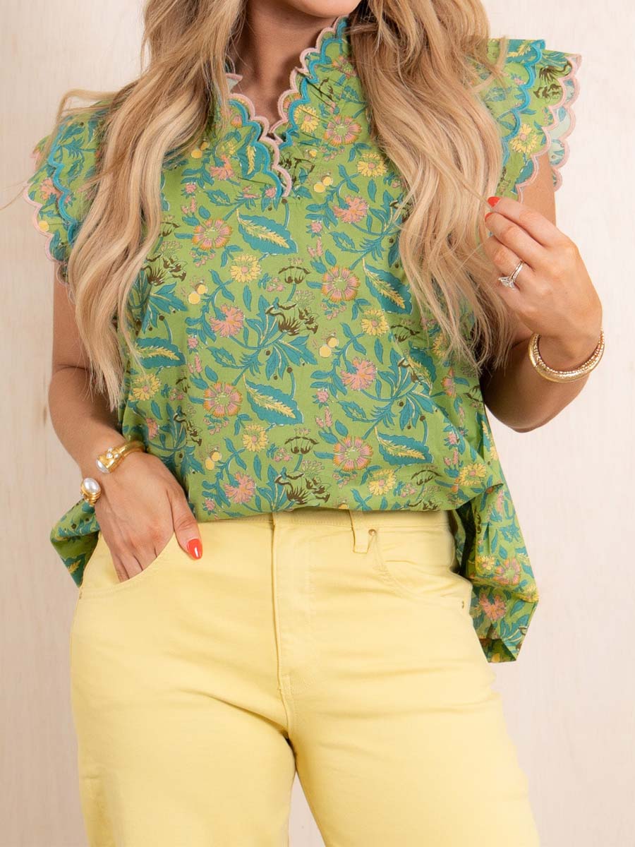 Printed Ruffle Short Sleeve Top