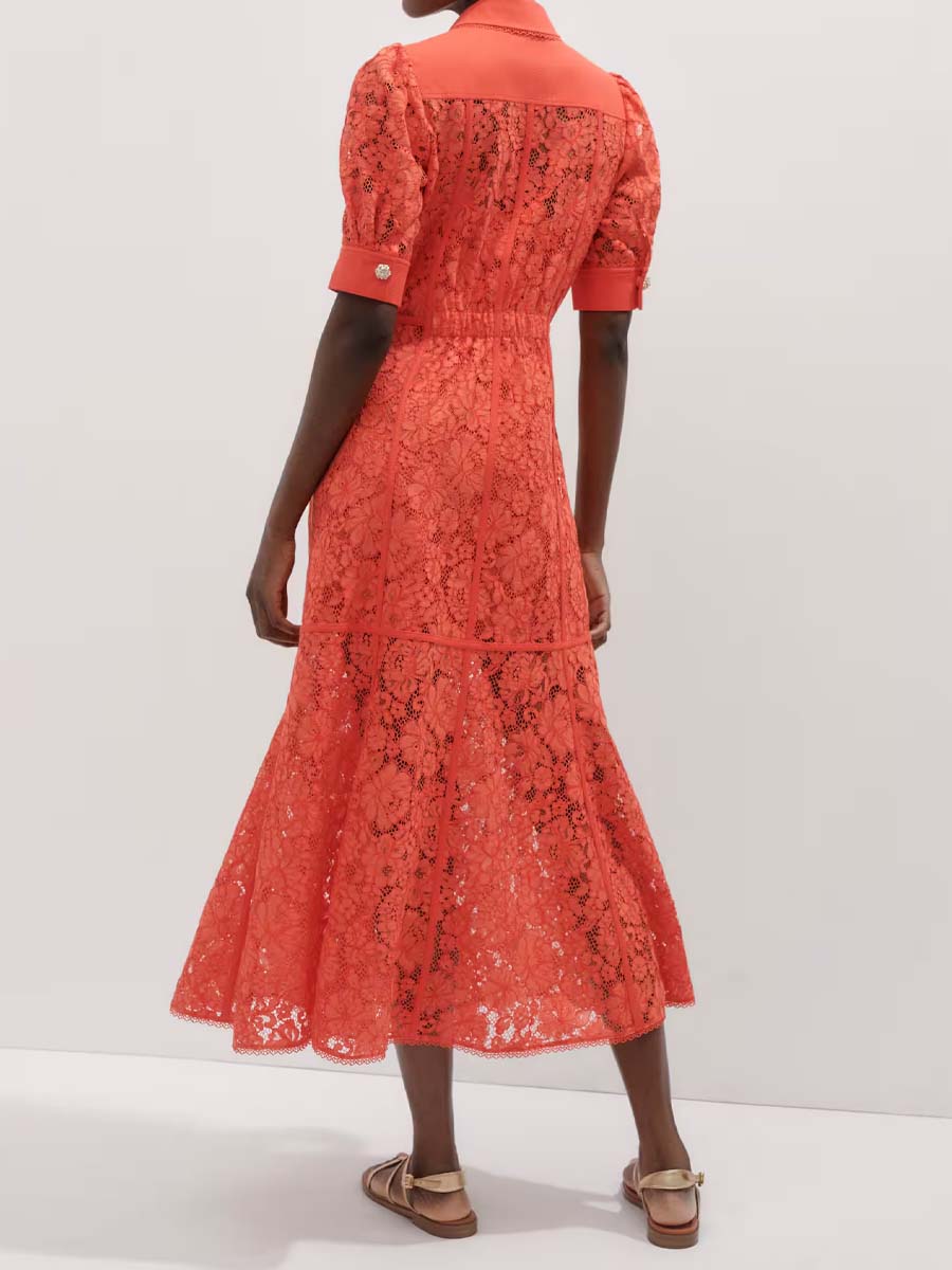 Lace Ruffled Cotton-Blend Dress