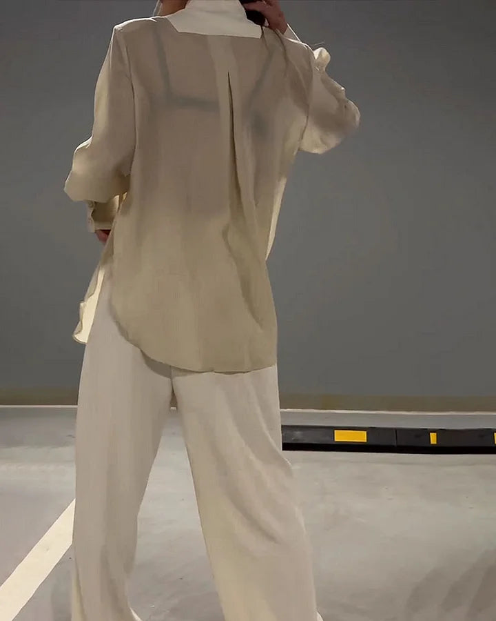 Ice silk breathable loose shirt and pants two-piece set