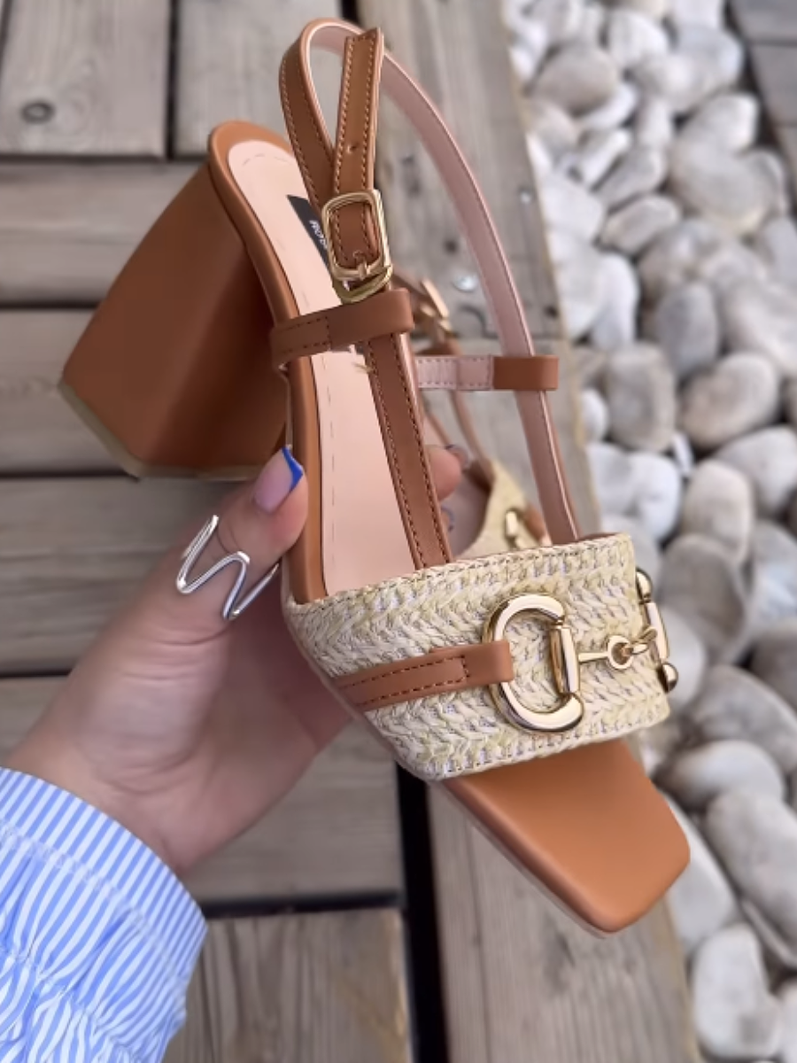 Metallic Accessories Braided Thick Heel Pumps