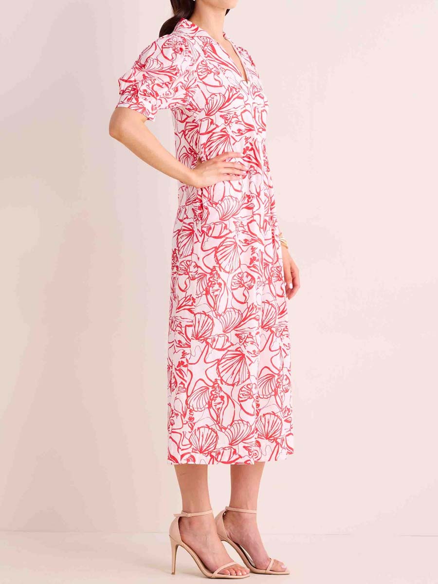 V-neck Print Puff Sleeve Dress