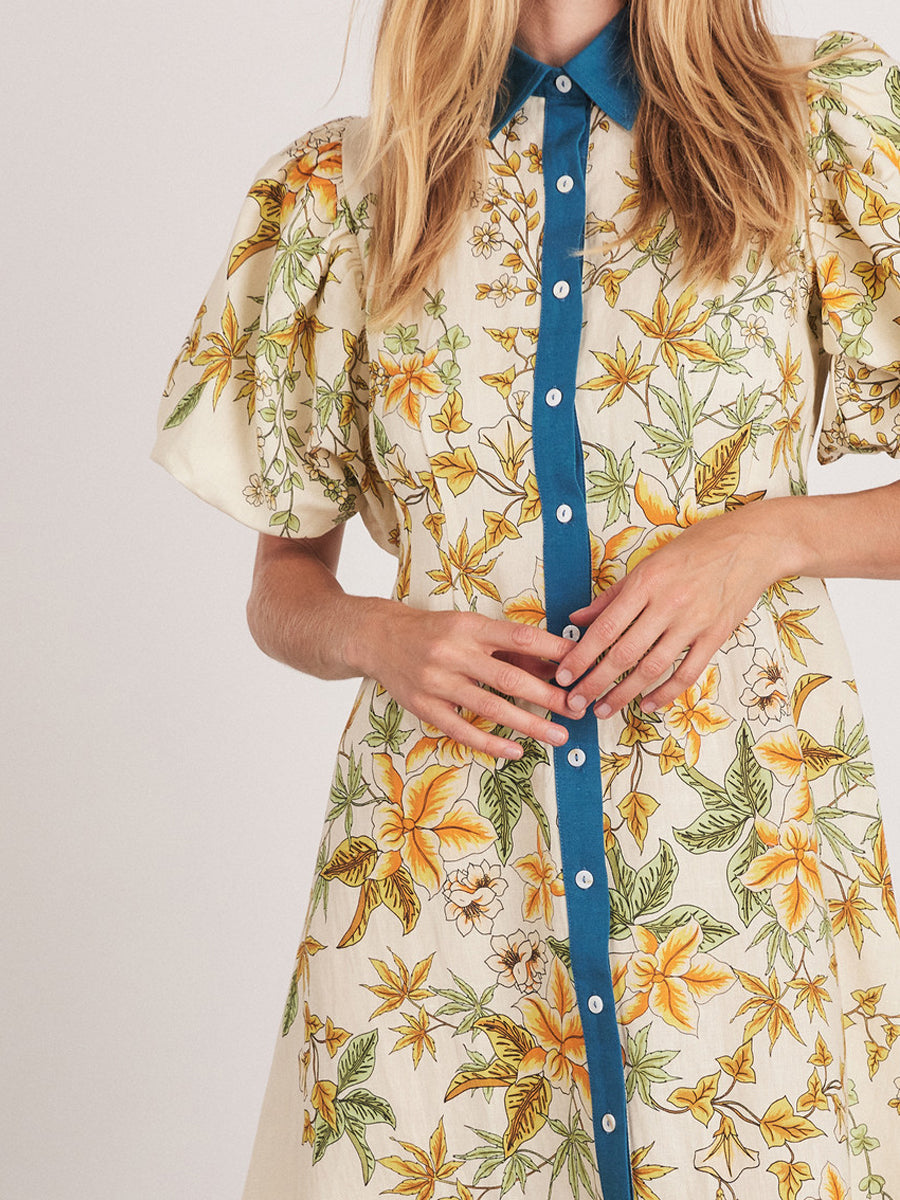 Placement Print Puff Sleeve Dress