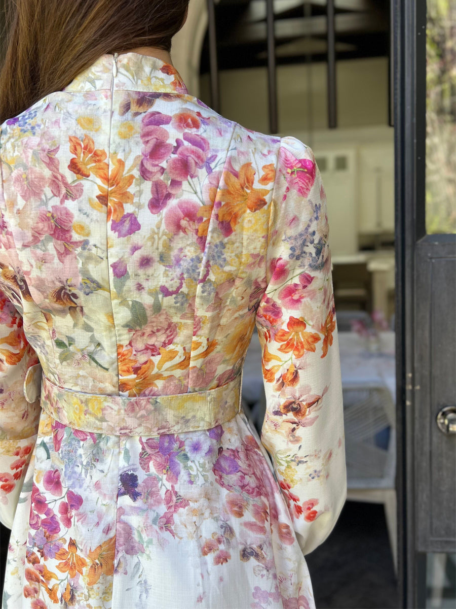 Placement Print Stand Collar Elegant Dress
