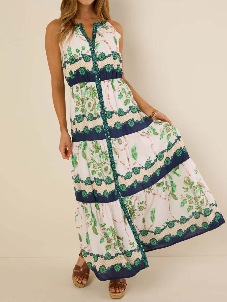 Floral Print Button-front Sleeveless Maxi Dress