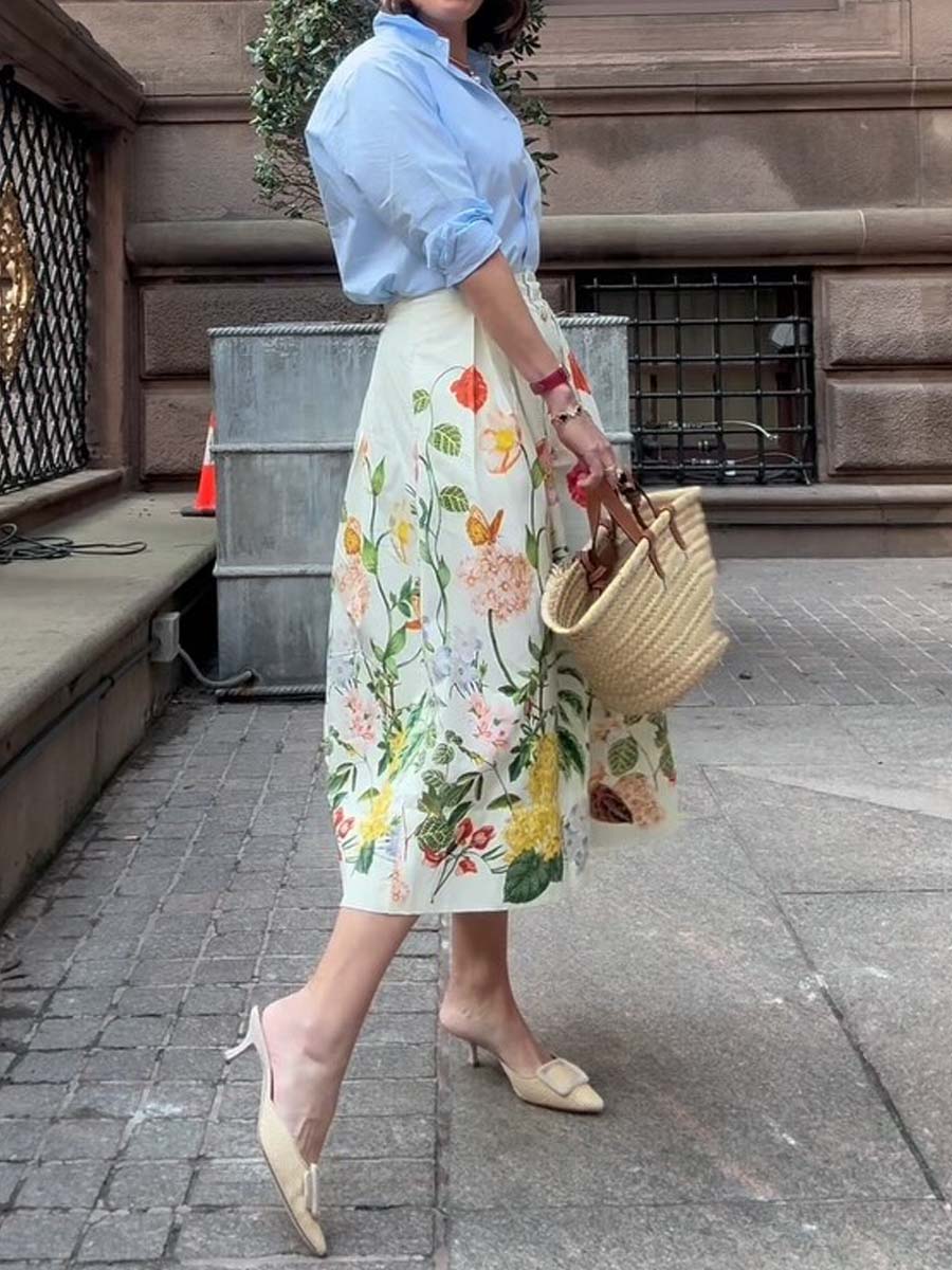 Floral-print Pleated Midi Skirt