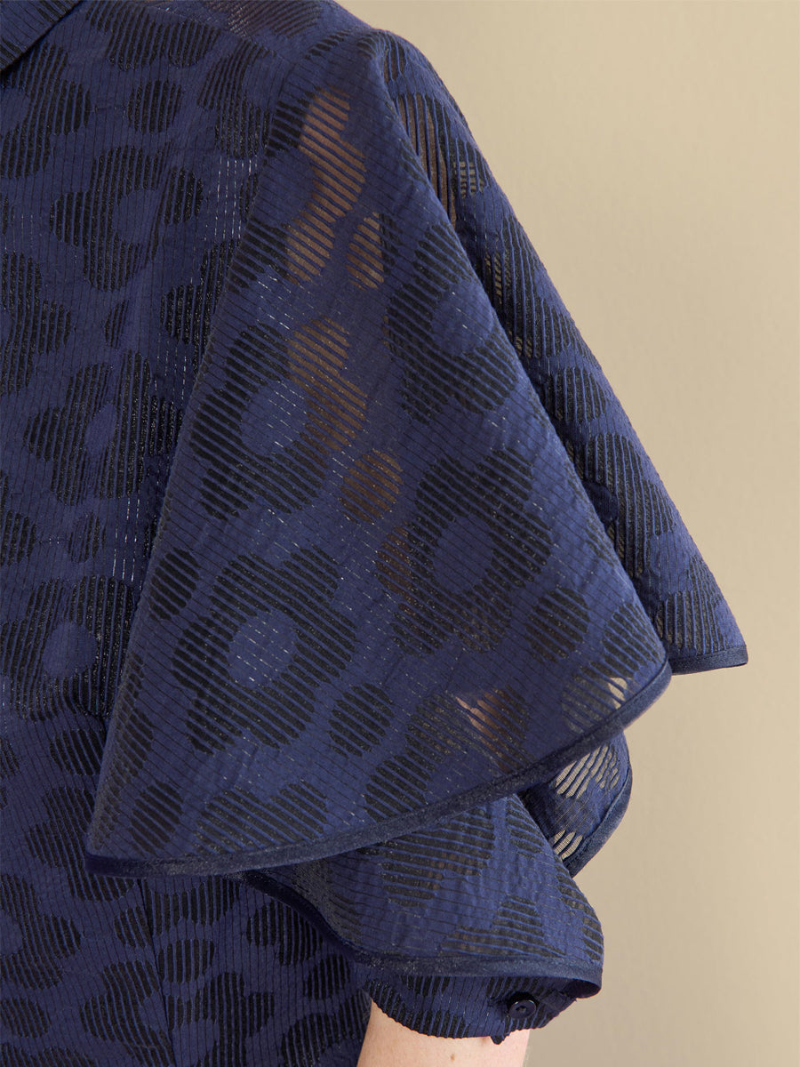Short Flounced Sleeve Shirt Collar Dress