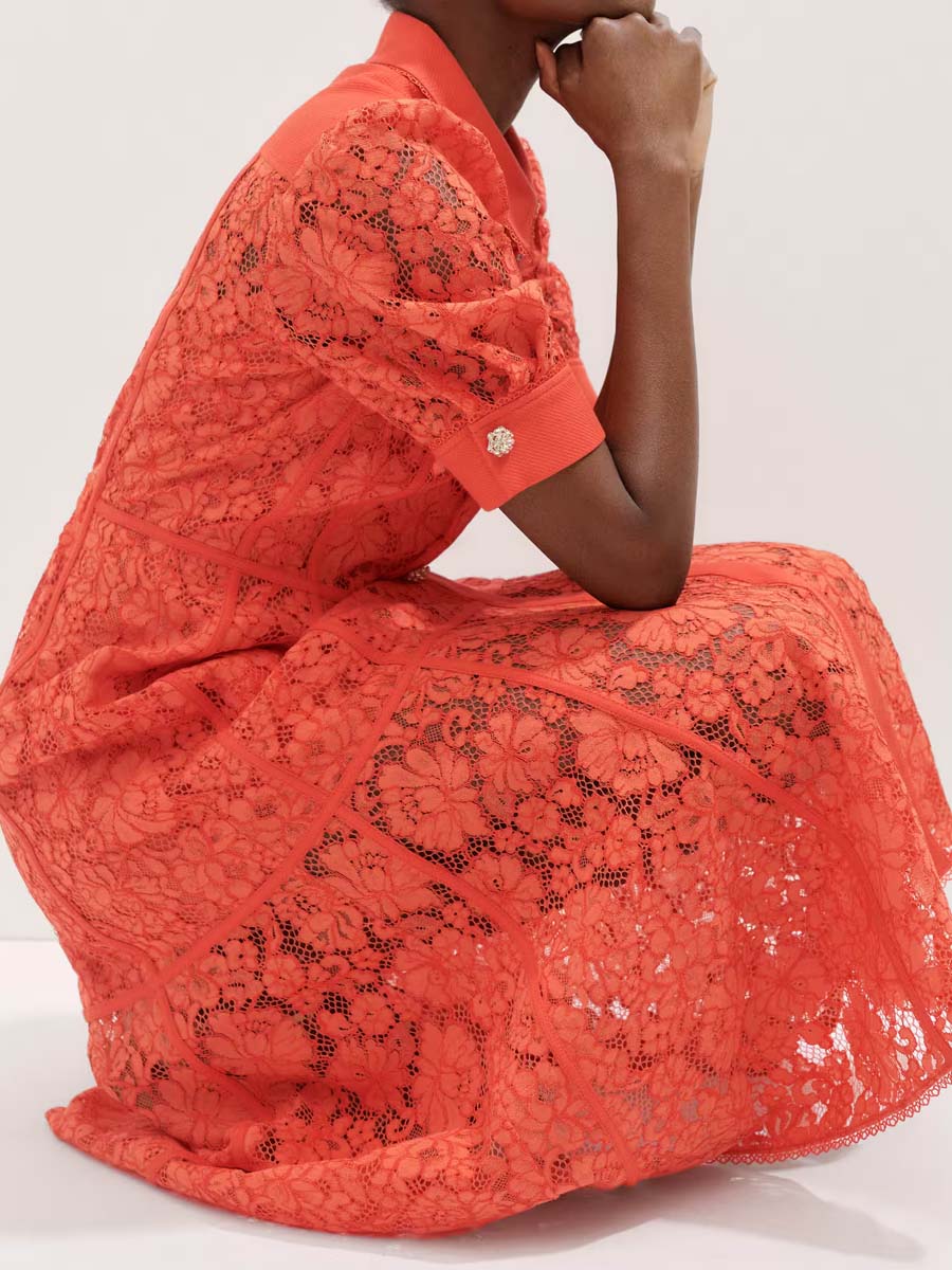 Lace Ruffled Cotton-Blend Dress