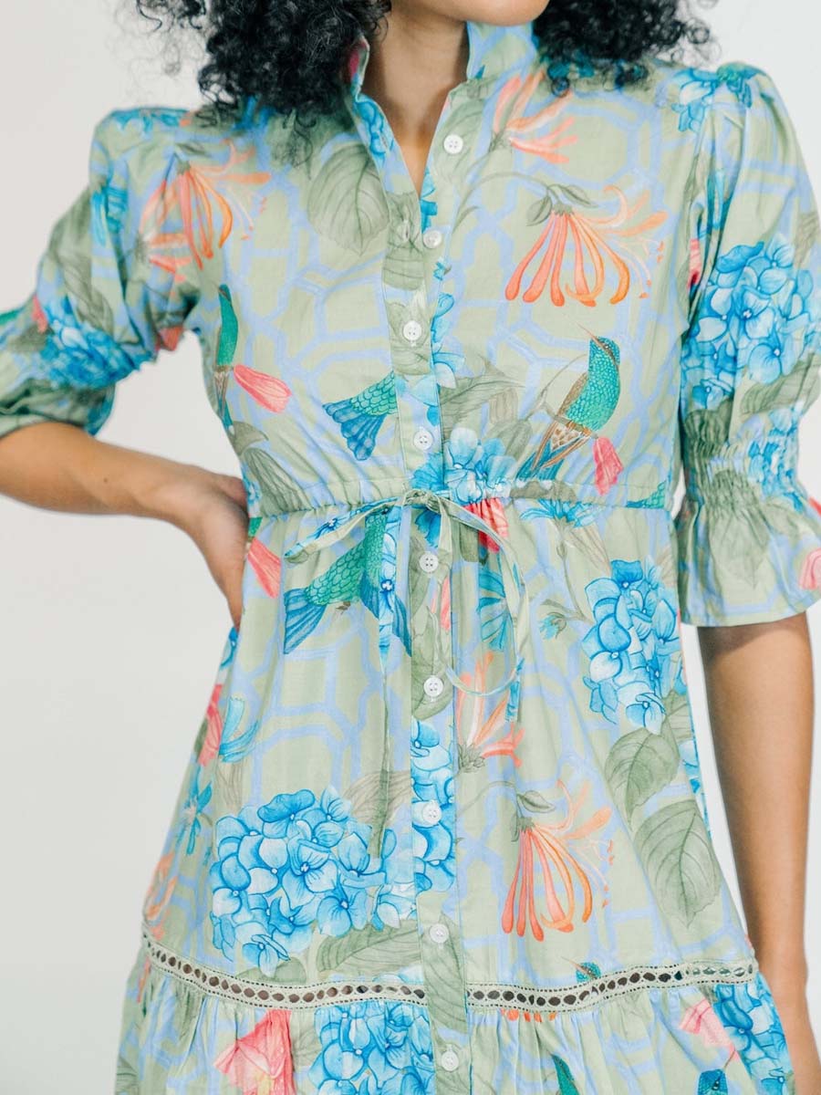Printed Drawstring Waist Tiered Dress