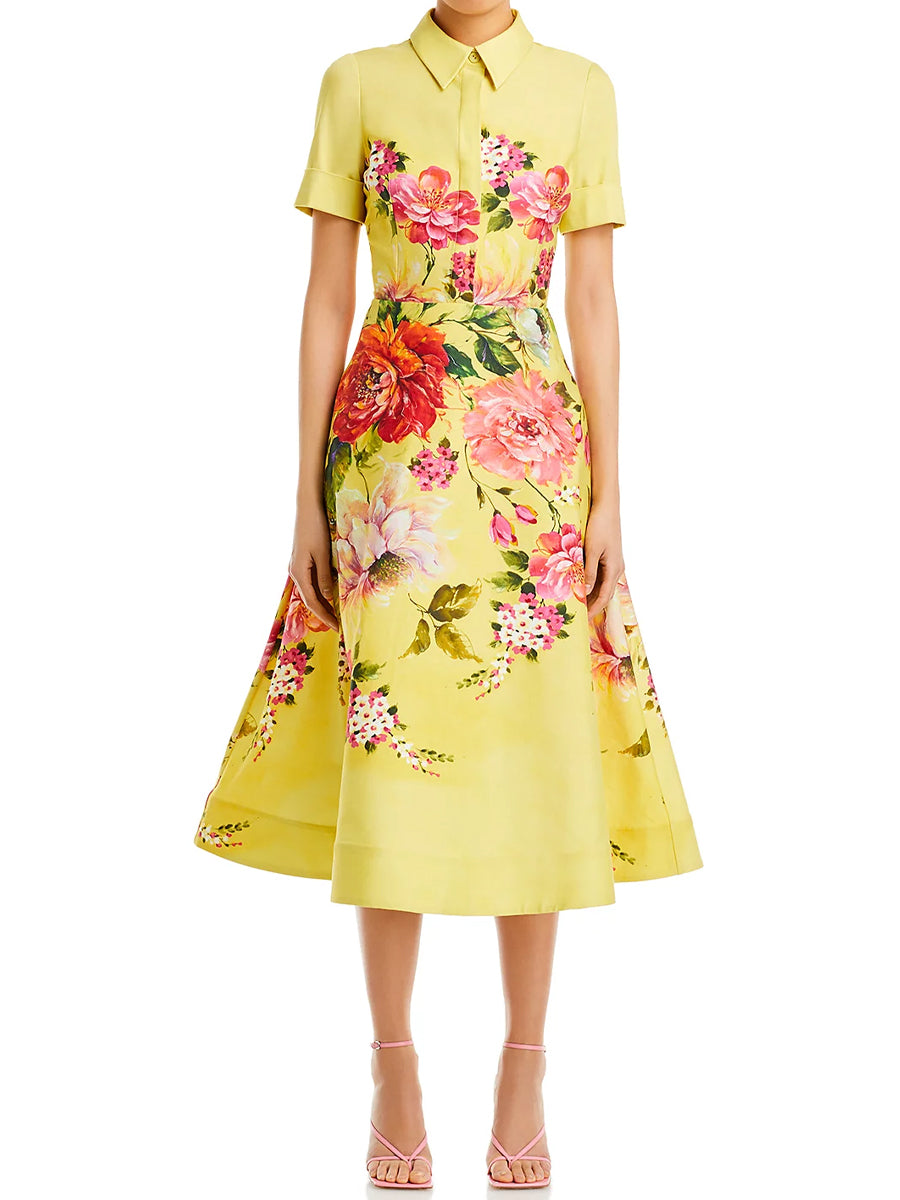 Floral Print Elegant Shirt Midi Dress