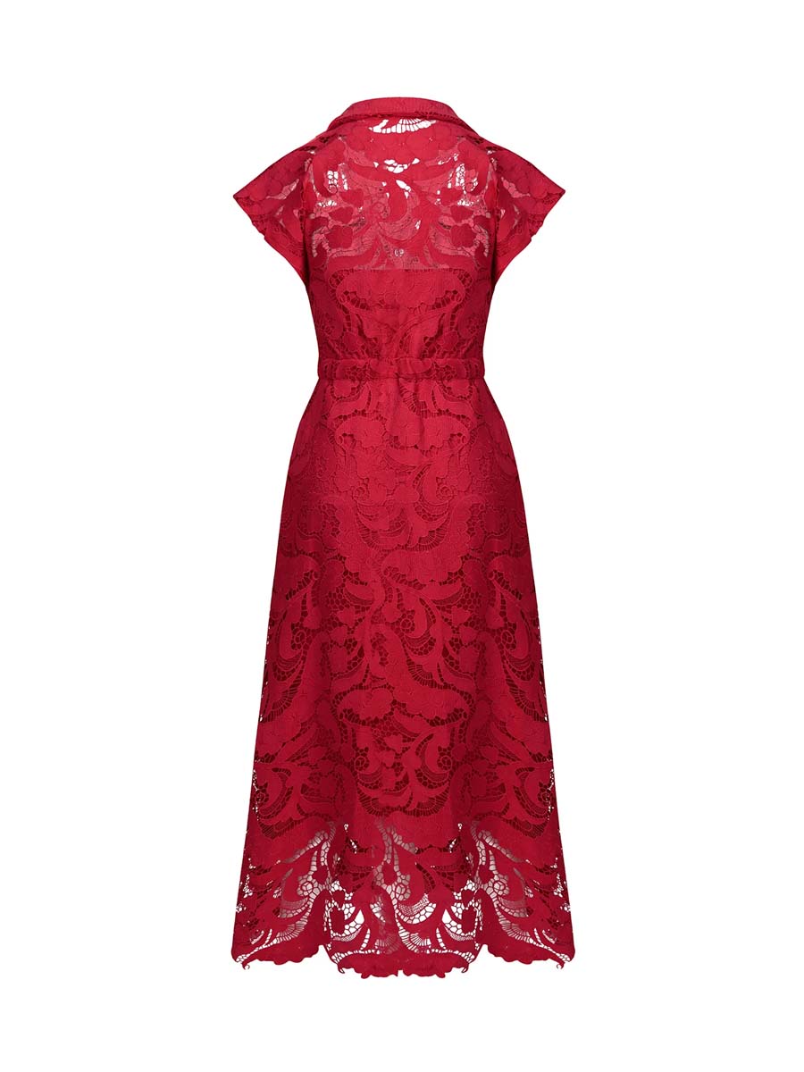 Elegant Lace Pockets Maxi Dress