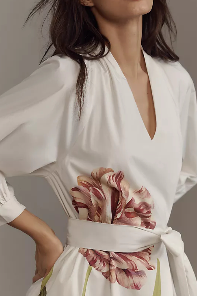 Belted V-Neck Midi Dress