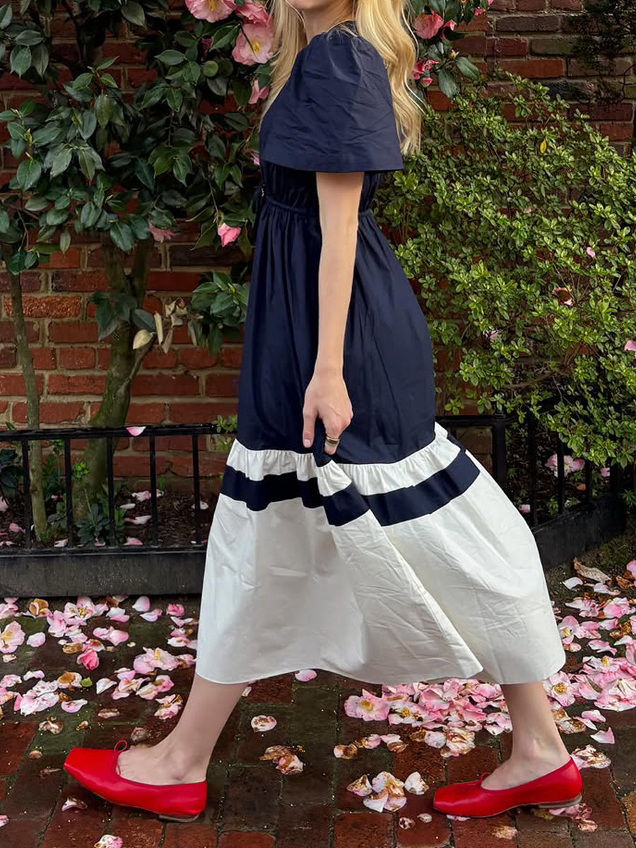 Short Flutter Sleeve Drawstring Waist Dress