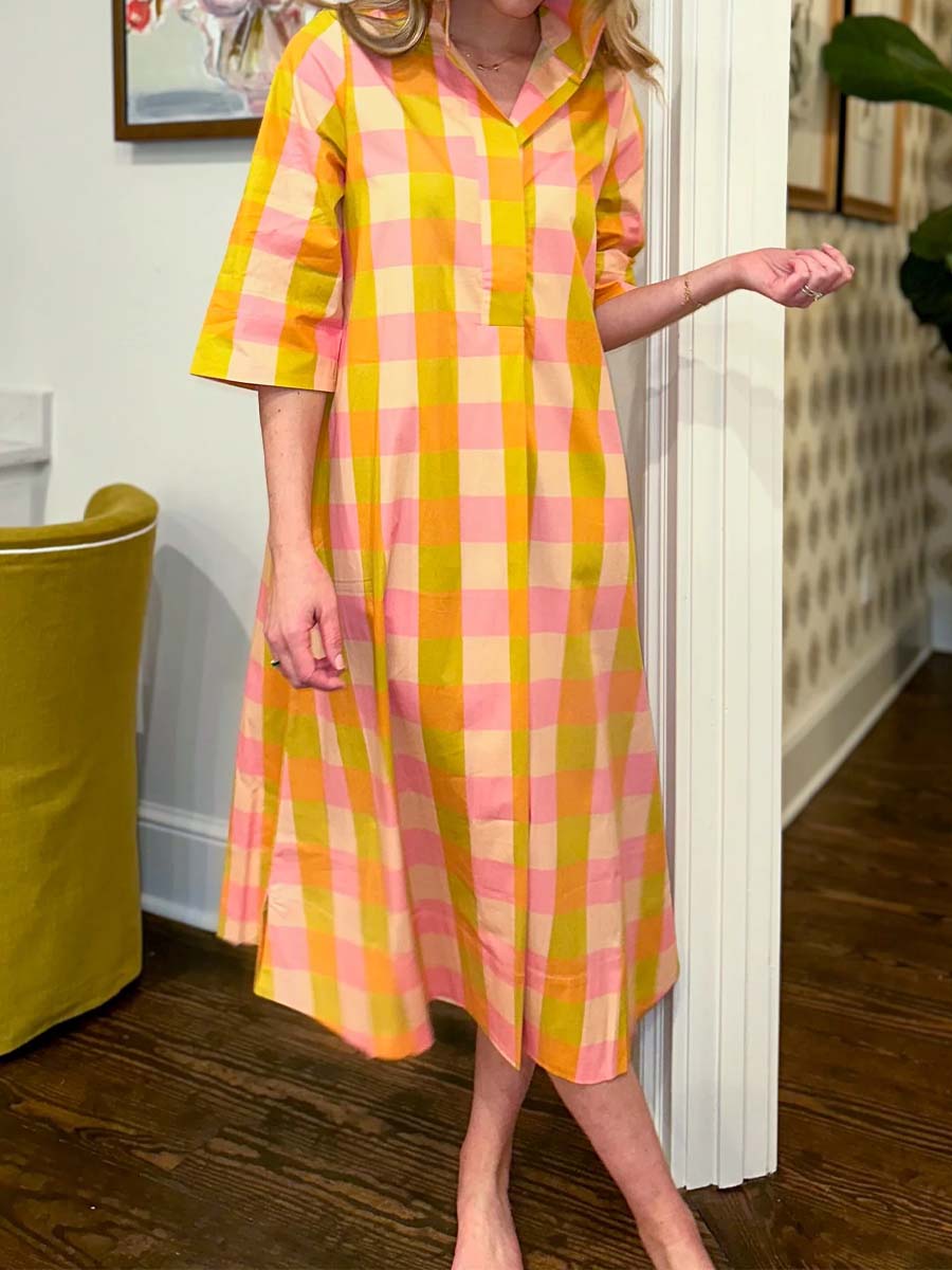 Plaid Print Loose Side Slit Dress