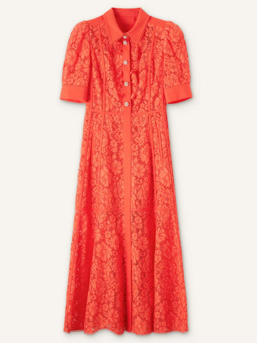 Lace Ruffled Cotton-Blend Dress