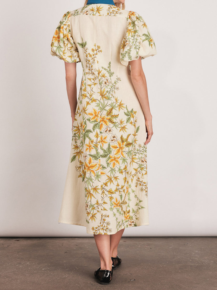 Placement Print Puff Sleeve Dress