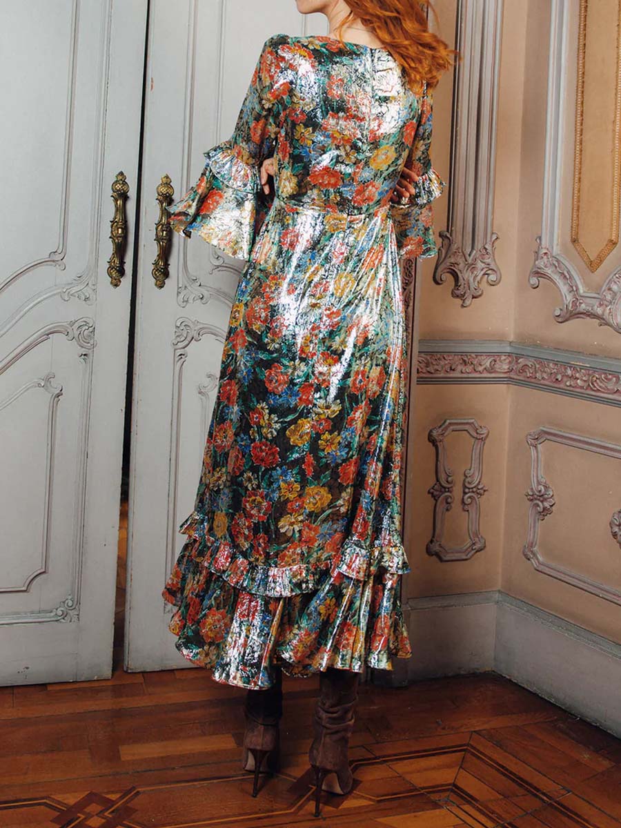 Flouced Hot Stamping Maxi Dress