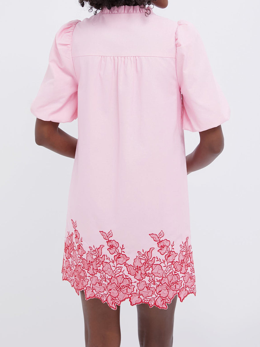Ruffle Collar Embroidered Mini Dress
